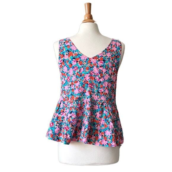 Loft Floral Peplum Flowy V Neck Lightweight NWT Boho Cottagecore S28 - Picture 2 of 9